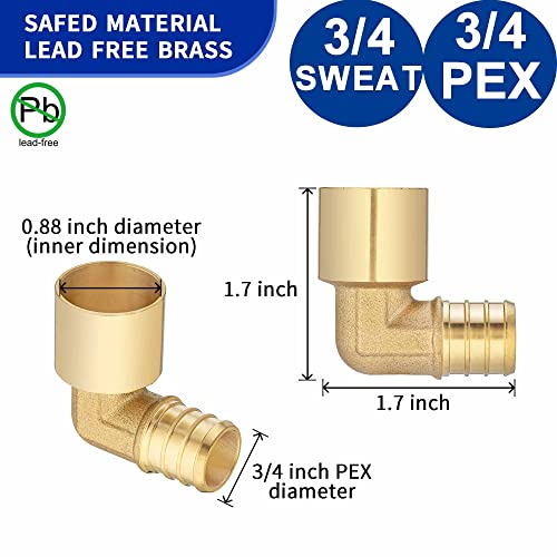 Lidertik 10 Pack Lidertik Copper to Pex Fittings 34 inch Elbow 34 Pex B F1807 x 34 Female Sweat Elbow Adapter Brass LIAPXFSE343410 Pieces - Image 3