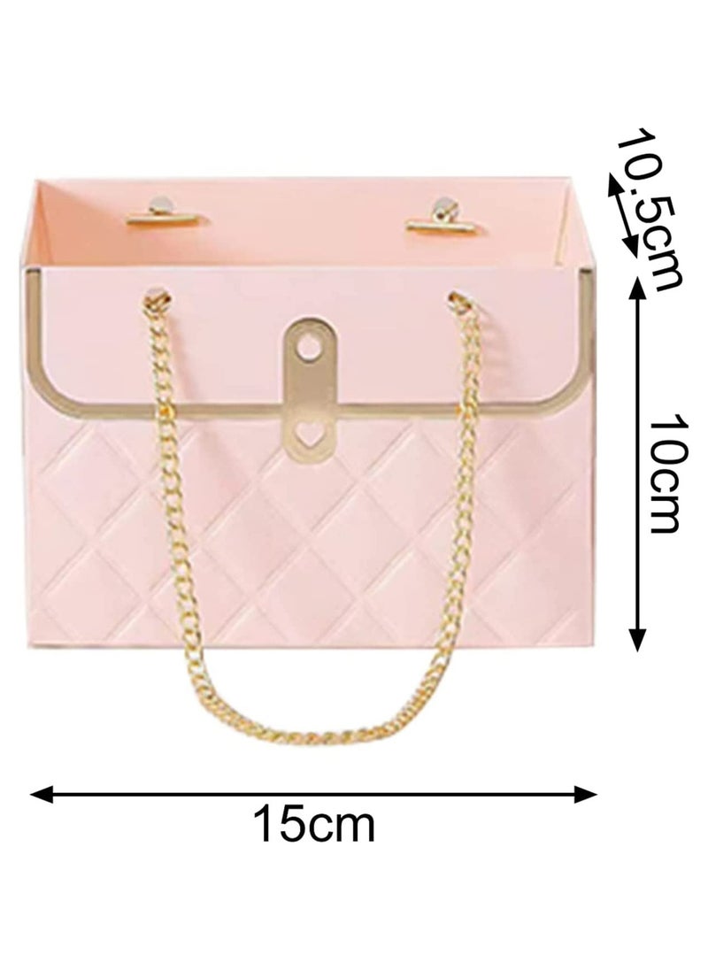 Generic - Creative Bouquet Packaging Box with Metal Chain Handle, Portable Floral Gift Bag for Weddings and Special Occasions, Rectangular Design, 4pcs (Pink) - Image 1