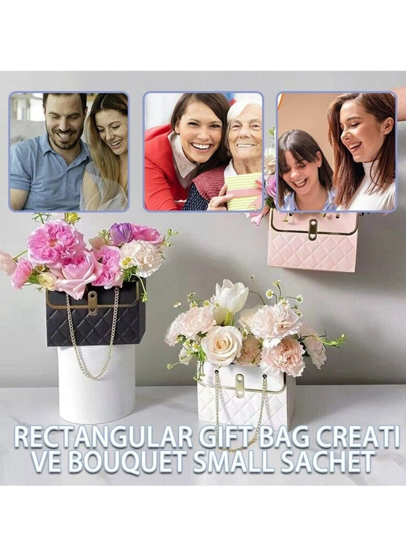 Generic - Creative Bouquet Packaging Box with Metal Chain Handle, Portable Floral Gift Bag for Weddings and Special Occasions, Rectangular Design, 4pcs (Pink) - Image 1