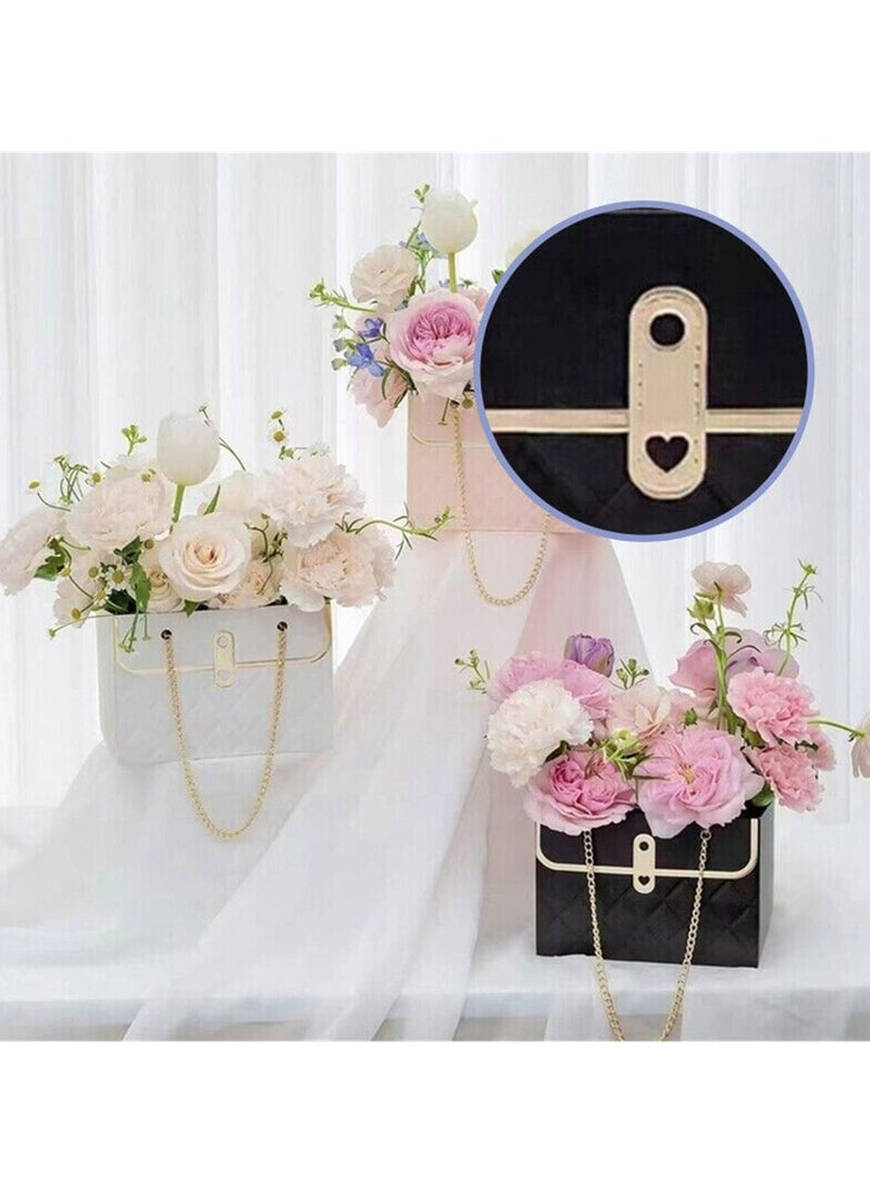 Generic - Creative Bouquet Packaging Box with Metal Chain Handle, Portable Floral Gift Bag for Weddings and Special Occasions, Rectangular Design, 4pcs (Pink) - Image 1