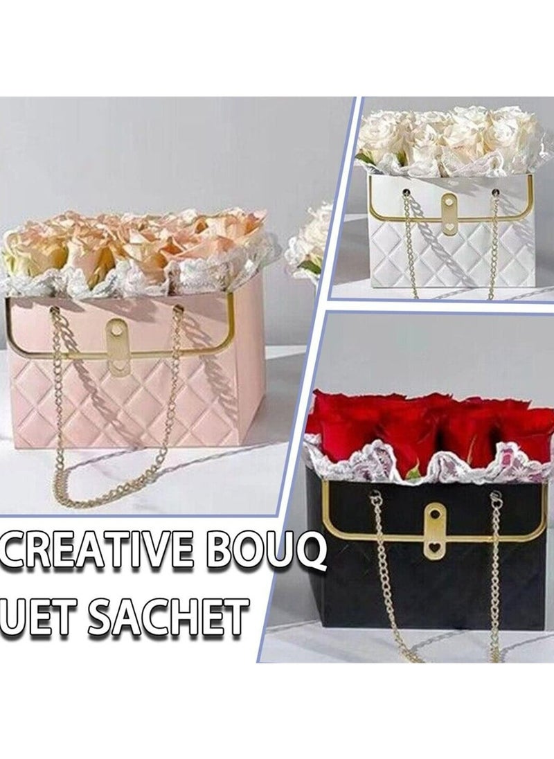 Generic - Creative Bouquet Packaging Box with Metal Chain Handle, Portable Floral Gift Bag for Weddings and Special Occasions, Rectangular Design, 4pcs (Pink) - Image 1