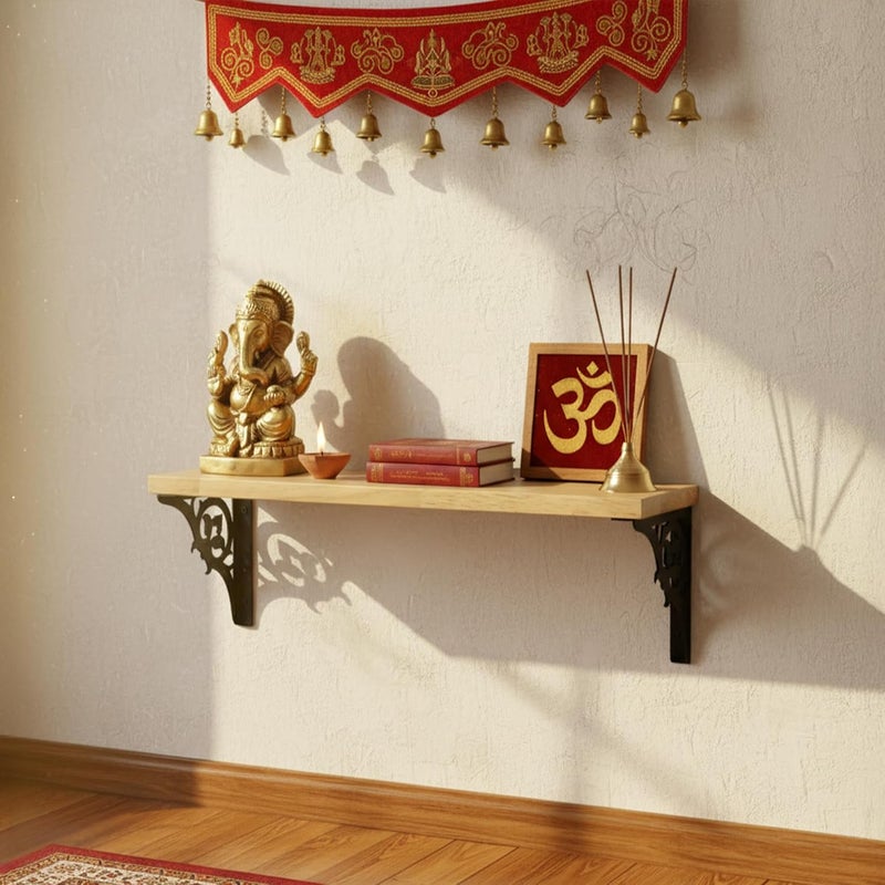 Spillbox معبد بويا المنزلي الخشبي | رف معدني أبيض | قابل للتعليق على الحائط | تجميع سهل بالبراغي | معبد منزلي لغرفة البوجا | حامل بويا | معبد - زهرة واحدة (أسود صغير) - Image 1