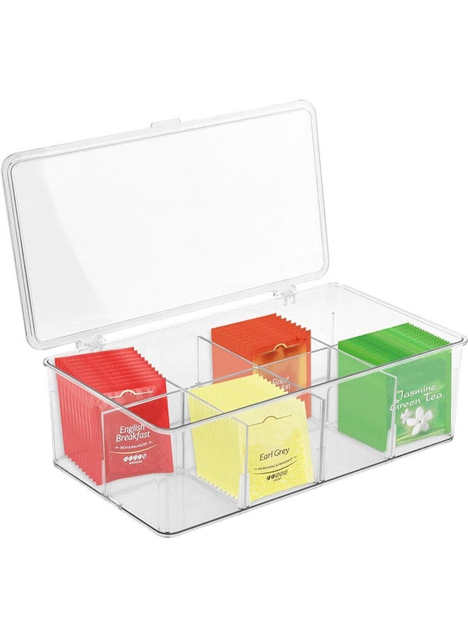 Clear Tea Bag Divided Storage Organizer Tea Bag Holder Container Box with Lid for Cabinet, Countertop, Hold Coffee Pods, Seasoning Packets, Condiments, 8 Sections, Transparent  - Image 1