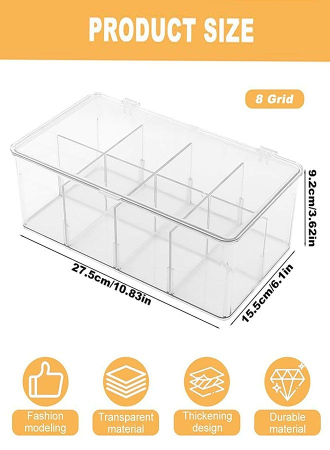 Clear Tea Bag Divided Storage Organizer Tea Bag Holder Container Box with Lid for Cabinet, Countertop, Hold Coffee Pods, Seasoning Packets, Condiments, 8 Sections, Transparent  - Image 2
