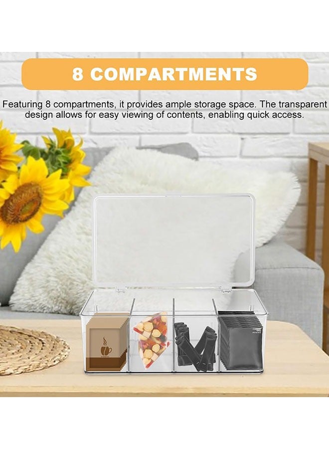 Clear Tea Bag Divided Storage Organizer Tea Bag Holder Container Box with Lid for Cabinet, Countertop, Hold Coffee Pods, Seasoning Packets, Condiments, 8 Sections, Transparent  - Image 3