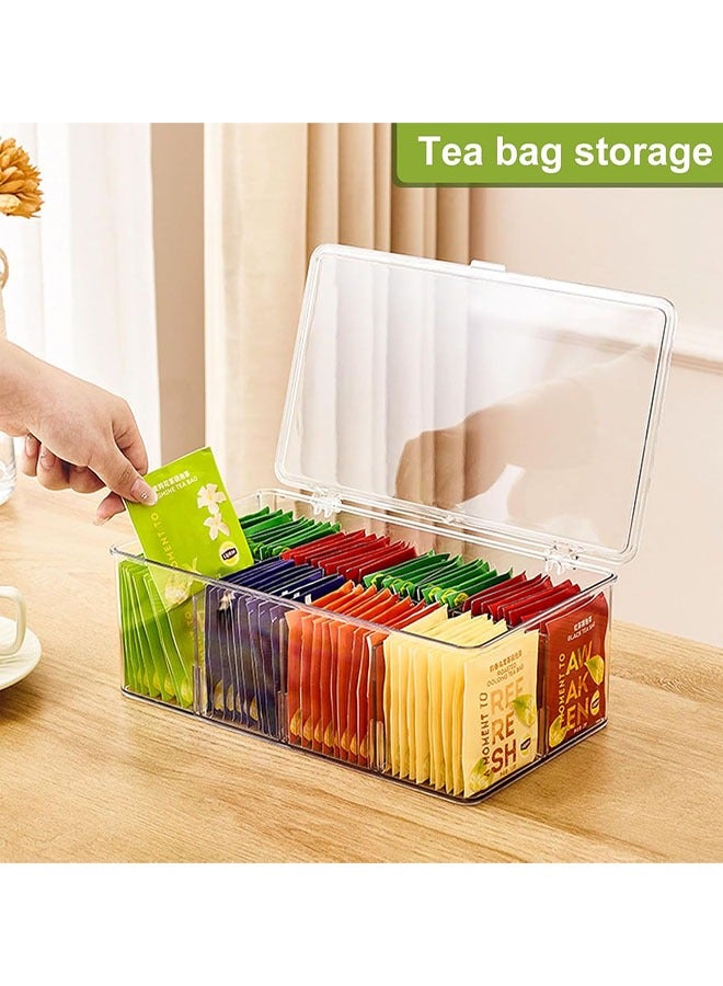 Clear Tea Bag Divided Storage Organizer Tea Bag Holder Container Box with Lid for Cabinet, Countertop, Hold Coffee Pods, Seasoning Packets, Condiments, 8 Sections, Transparent  - Image 4