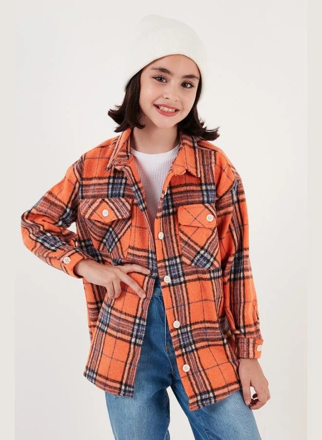 ليلا قميص قطني كاروهات مزدوج الجيوب شتوي للبنات