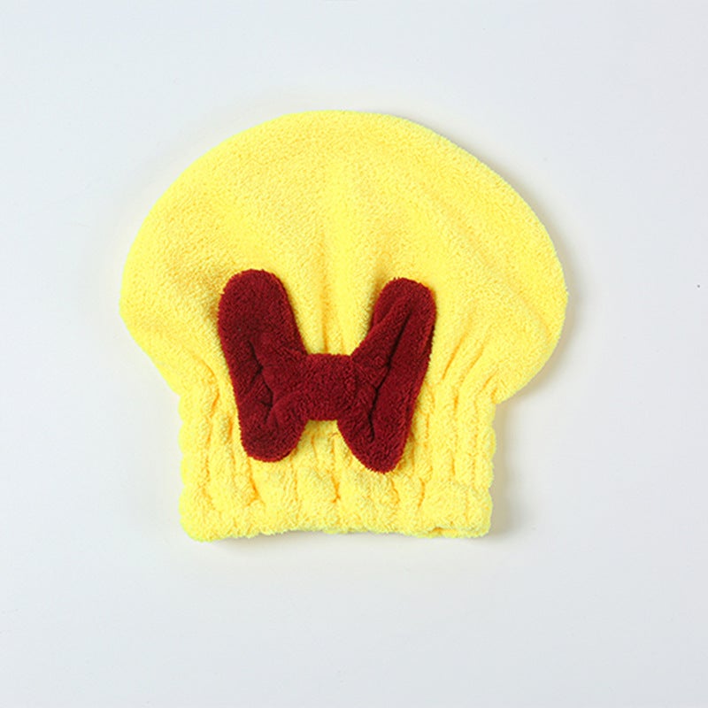 Generic Thickened Coral Fleece Large Bow Hair Drying Cap Super Absorbent Quick-drying Womens Princess Hat Hair Towel Yellow 