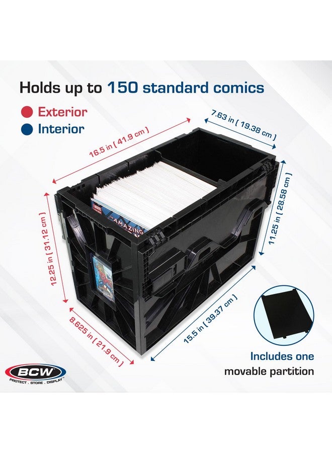 BCW Comic Bin, Black - Holds 150 Comics, Acid Free Storage and Organizer, Heavy Duty Plastic, Stackable, Includes Partition - Image 3