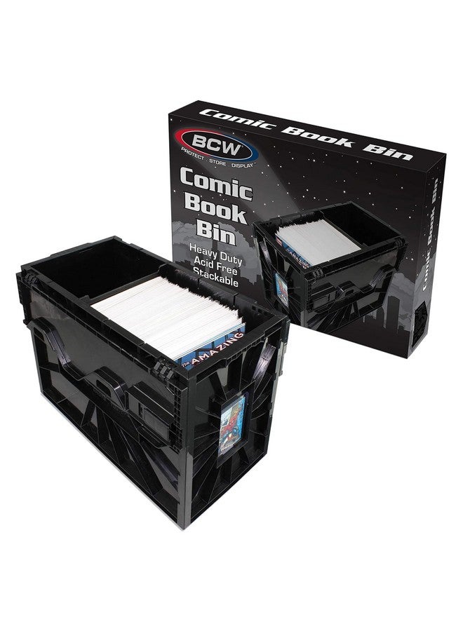 BCW Comic Bin, Black - Holds 150 Comics, Acid Free Storage and Organizer, Heavy Duty Plastic, Stackable, Includes Partition - Image 1
