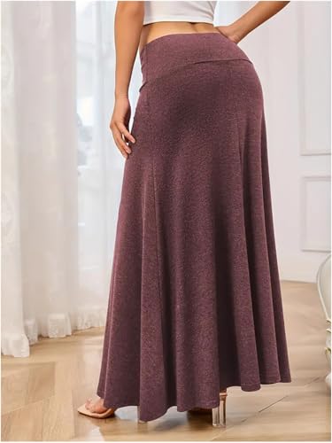 SEAFORM Women's Casual Mid Long Skirts Stretchy Ultra-Soft Flowy Maxi Formal Skirts High Waist Lounge Skirts for Women Wine - Image 3