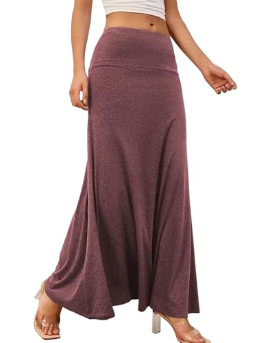 SEAFORM Women's Casual Mid Long Skirts Stretchy Ultra-Soft Flowy Maxi Formal Skirts High Waist Lounge Skirts for Women Wine - Image 1