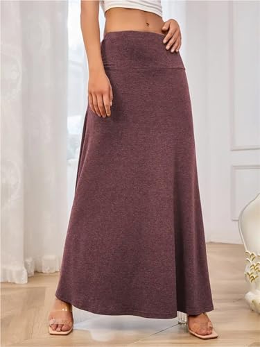 SEAFORM Women's Casual Mid Long Skirts Stretchy Ultra-Soft Flowy Maxi Formal Skirts High Waist Lounge Skirts for Women Wine - Image 2