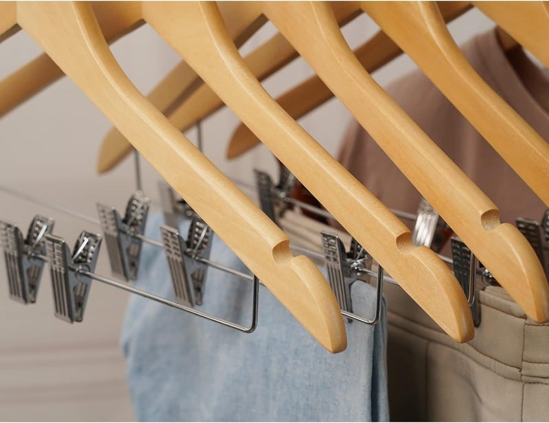 HOUISM HOUSM 16Pack Wooden Skirt Hangers with Clips, Solid Wood Pants Hangers, Natural, Smooth Finish, High-Grade Selected Wood, Sturdy Metal Clips for Blouse, Dress, Coat, Jacket - Image 4