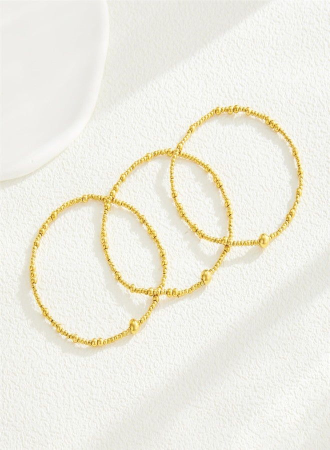 HANRESHE Gold Bead Bracelet Stack 14K Gold Plated Stackable Beaded Stretch Bracelet Set Waterproof Stainless Steel Non Tarnish - Image 5