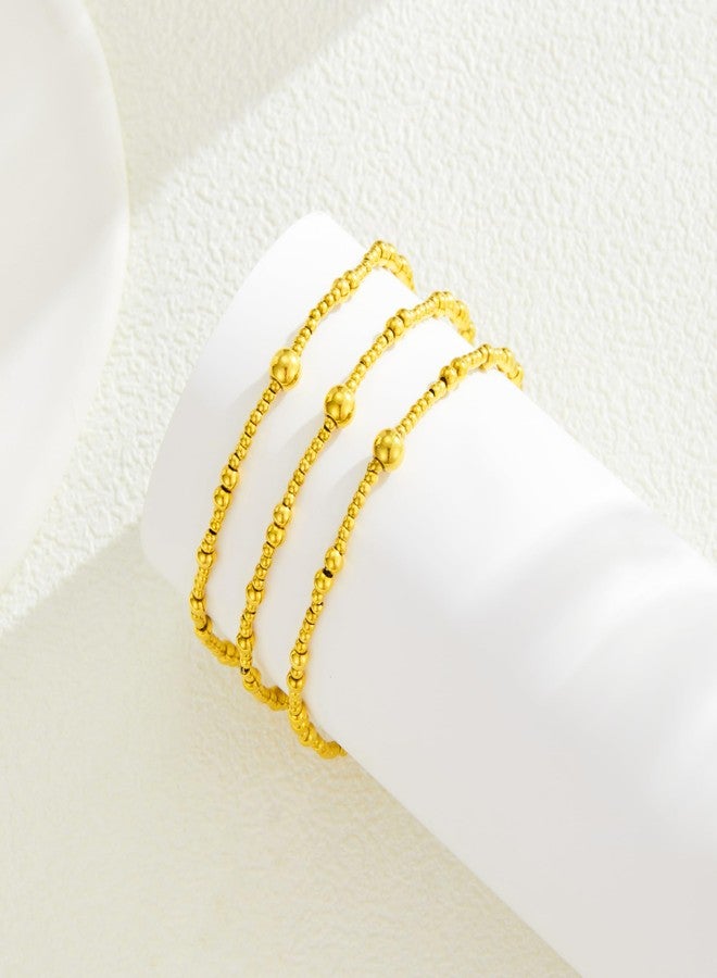 HANRESHE Gold Bead Bracelet Stack 14K Gold Plated Stackable Beaded Stretch Bracelet Set Waterproof Stainless Steel Non Tarnish - Image 4