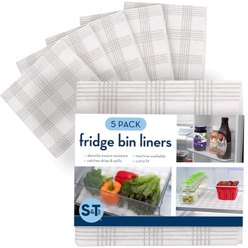 S&T INC. Fridge Liners, Shelf Liners for Kitchen Cabinets and Storage Bins, Non Adhesive Refrigerator Liners, Washable and Absorbent, 12 Inch x 24 Inch, Plaid, 5 Pack - Image 1