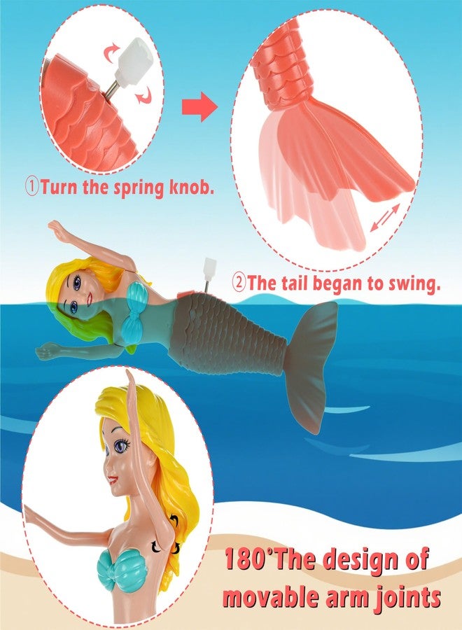 dollbie 12-Pack Wind-Up Mermaid Bath Toys for Kids -Toddler Bath Toys for Kids Moving Tail Priness Doll Diverse Hair Colors & Styles Mermaids, Swimming Pool Party Favors - Image 4