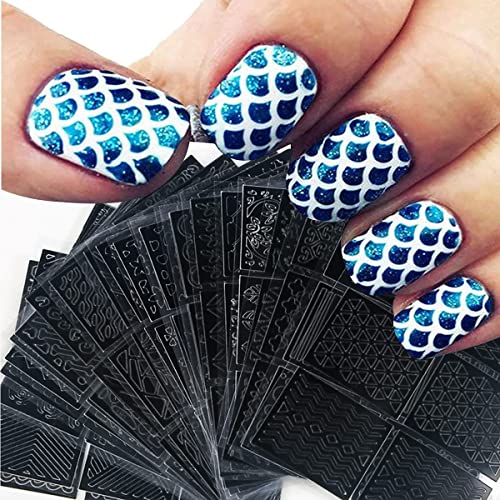 Nail Stencils for Nail Art ReusableNail Vinyl Stencils Sticker 144 Pieces 72 DesignsHollow DIY Manicure Decoration Decals French Tip Nail Guides Supplies24 Sheets