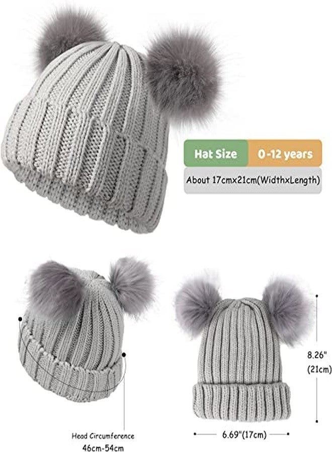 Malvina Toddler Double Pom Pom Beanie Baby Girl Winter hat Warm Soft Toddler Cap Cute Kids Knitted Beanie for Baby Boys (Pack of 1) (7-12Years)(Grey) - Image 5