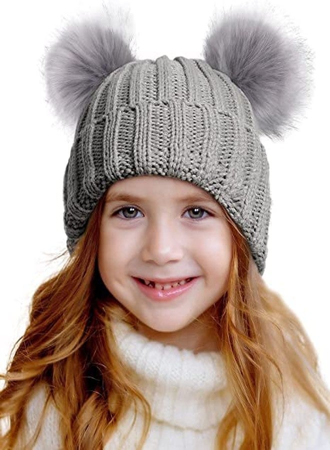 Malvina Toddler Double Pom Pom Beanie Baby Girl Winter hat Warm Soft Toddler Cap Cute Kids Knitted Beanie for Baby Boys (Pack of 1) (7-12Years)(Grey) - Image 1