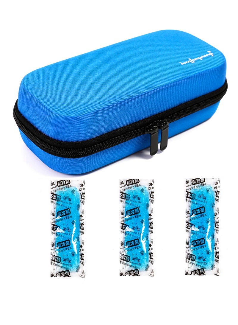 Insulin Cooler Case with Temperature Display - Waterproof EVA Hardshell Insulated Bag for Diabetics, Includes 3 Ice Packs for Safe Medication Transport (Blue) - Image 1