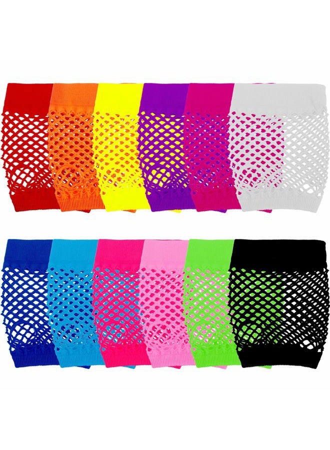 TecUnite 12 Pairs Nylon Colored Fingerless Fishnet Gloves for 80s Party Supplies and Costume Accessories - Image 1