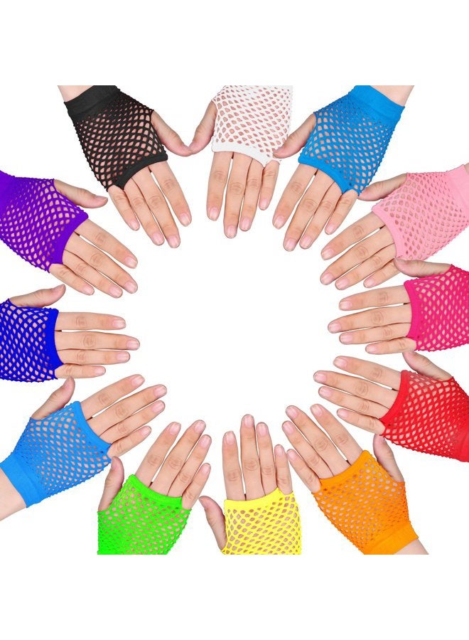 TecUnite 12 Pairs Nylon Colored Fingerless Fishnet Gloves for 80s Party Supplies and Costume Accessories - Image 4