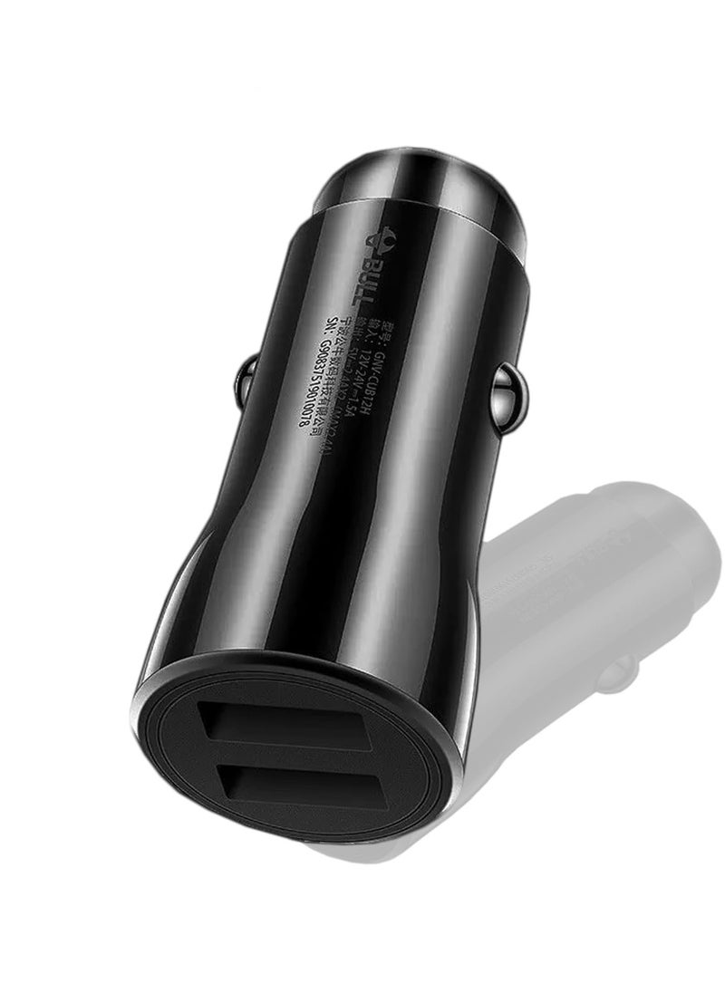 bull - Fast Car Charger Quick Charging 2.4A/12W Phone USB Adapter Rapid Plug 2 Port Charger Flush Compatible Samsung Tablet iPhone iPad LG Automobile Charger (Black) - Image 1