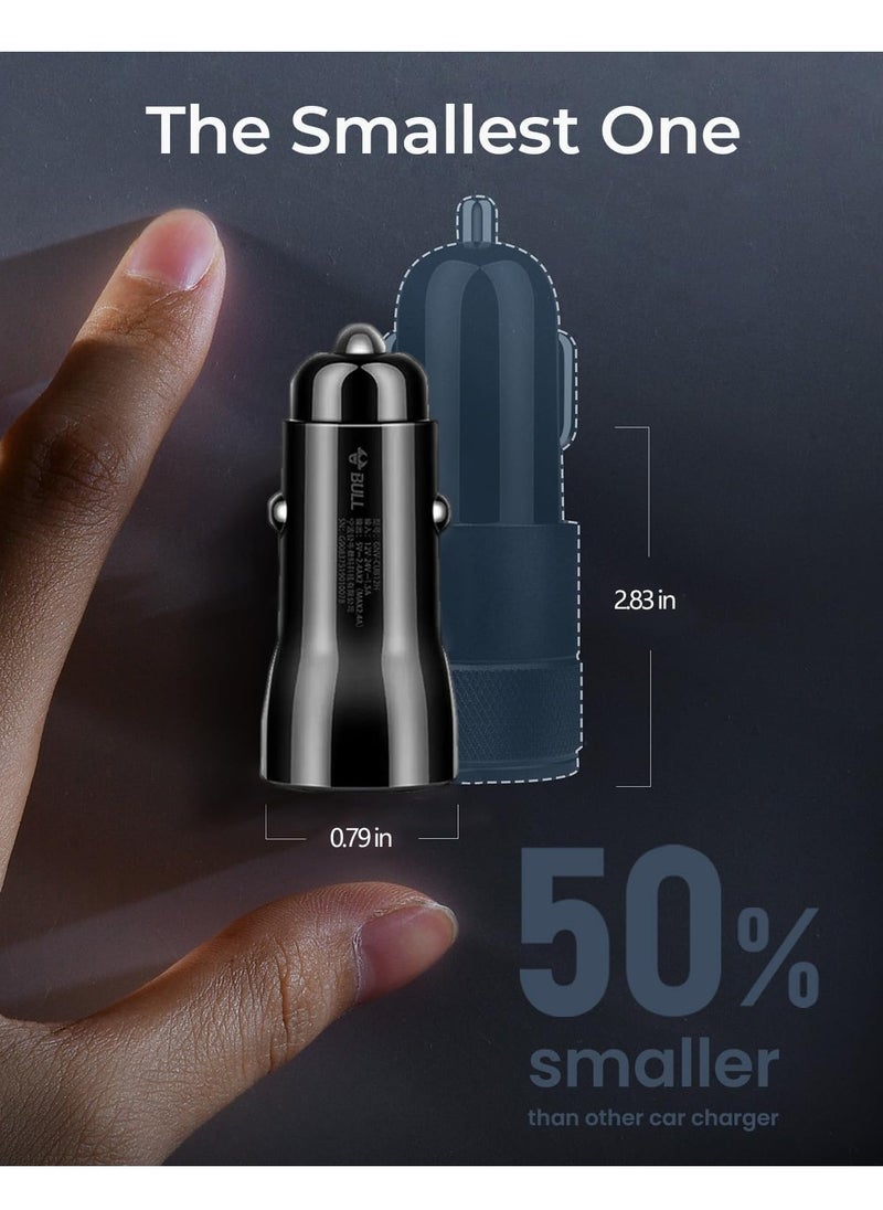 bull - Fast Car Charger Quick Charging 2.4A/12W Phone USB Adapter Rapid Plug 2 Port Charger Flush Compatible Samsung Tablet iPhone iPad LG Automobile Charger (Black) - Image 1