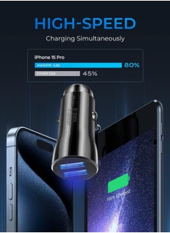 bull Fast Car Charger Quick Charging 2.4A/12W Phone USB Adapter Rapid Plug 2 Port Charger Flush Compatible Samsung Tablet iPhone iPad LG Automobile Charger (Black)  - Image 4