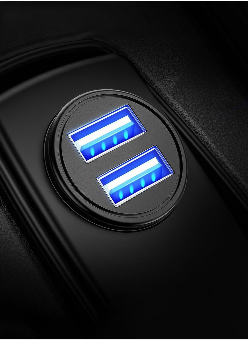 bull - Fast Car Charger Quick Charging 2.4A/12W Phone USB Adapter Rapid Plug 2 Port Charger Flush Compatible Samsung Tablet iPhone iPad LG Automobile Charger (Black) - Image 1