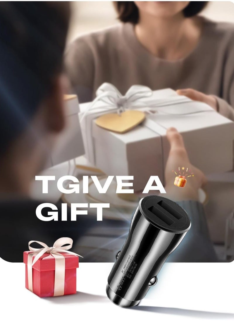 bull - Fast Car Charger Quick Charging 2.4A/12W Phone USB Adapter Rapid Plug 2 Port Charger Flush Compatible Samsung Tablet iPhone iPad LG Automobile Charger (Black) - Image 1