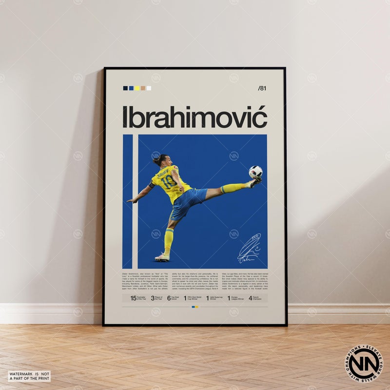 TNESSENTIAL Zlatan Ibrahimovic Poster, Swedish Footballer, Soccer Gifts, Sports Poster, Football Player Poster, Soccer Wall Art, Sports Bedroom Posters - Image 1