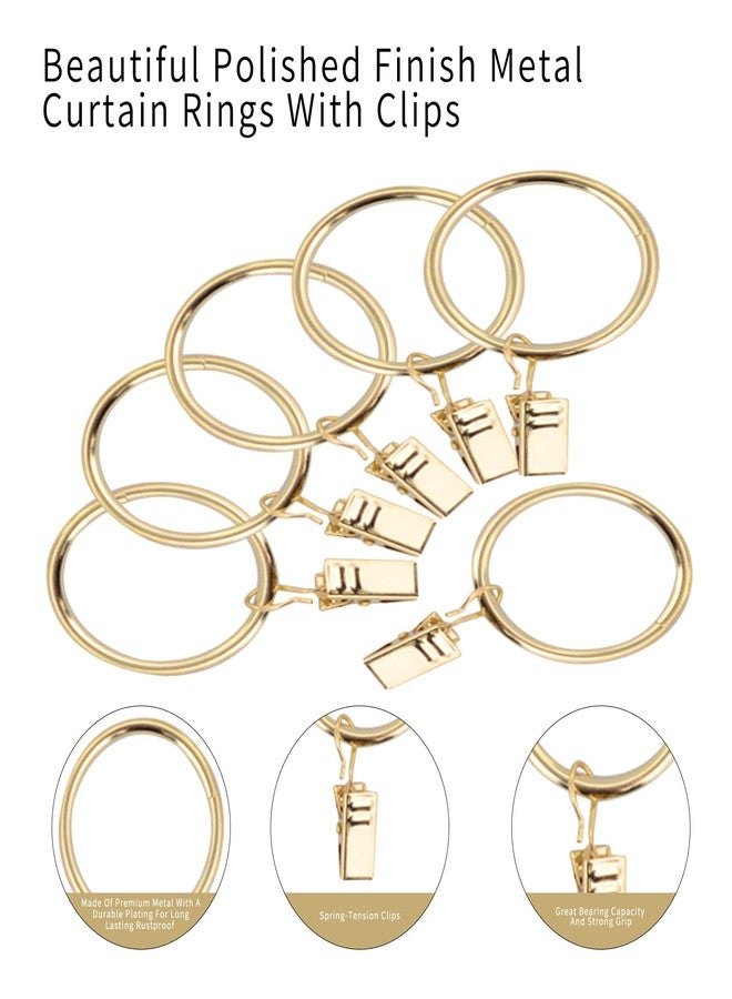Wision 40 Pcs 1.5" Metal Curtain Rings with Clips, Drapery Hanging Rings Clips for Tension Rod Bracket Eyelets Decorative Hangers, Gold - Image 2