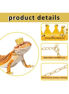 Mtlee 8 Pieces Lizard Crown Necklace Set Bearded Dragon Crown and Chain Gold and Silver Alloy Reptile Clothes Accessories Lizard Photo Props for Bearded Dragons Iguana Amphibians and Other Small Animals  - Image 3