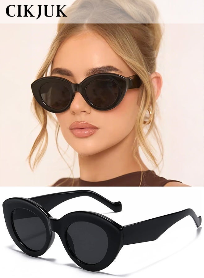 CIKJUK Sunglasses for Women Cat Eye Oversized Men Women's Sun Glasses Cute Cateye Sunglass Oval Eye Glasses Thick Frame Shades Chic Retro Sun Glas UV400 Protection Black - Image 1
