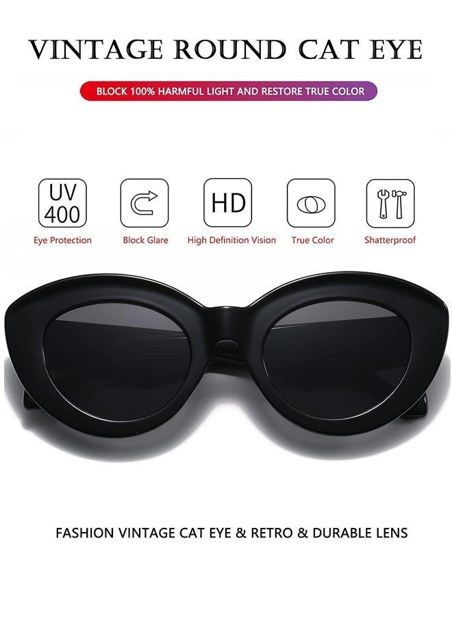 CIKJUK Sunglasses for Women Cat Eye Oversized Men Women's Sun Glasses Cute Cateye Sunglass Oval Eye Glasses Thick Frame Shades Chic Retro Sun Glas UV400 Protection Black - Image 2