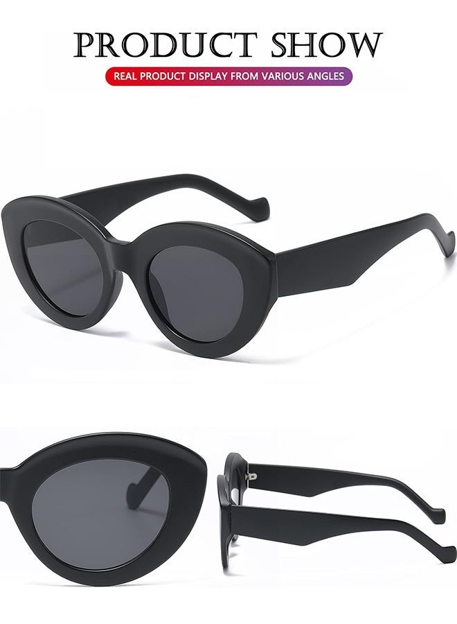 CIKJUK Sunglasses for Women Cat Eye Oversized Men Women's Sun Glasses Cute Cateye Sunglass Oval Eye Glasses Thick Frame Shades Chic Retro Sun Glas UV400 Protection Black - Image 3