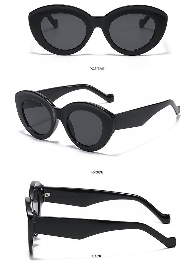 CIKJUK Sunglasses for Women Cat Eye Oversized Men Women's Sun Glasses Cute Cateye Sunglass Oval Eye Glasses Thick Frame Shades Chic Retro Sun Glas UV400 Protection Black - Image 5
