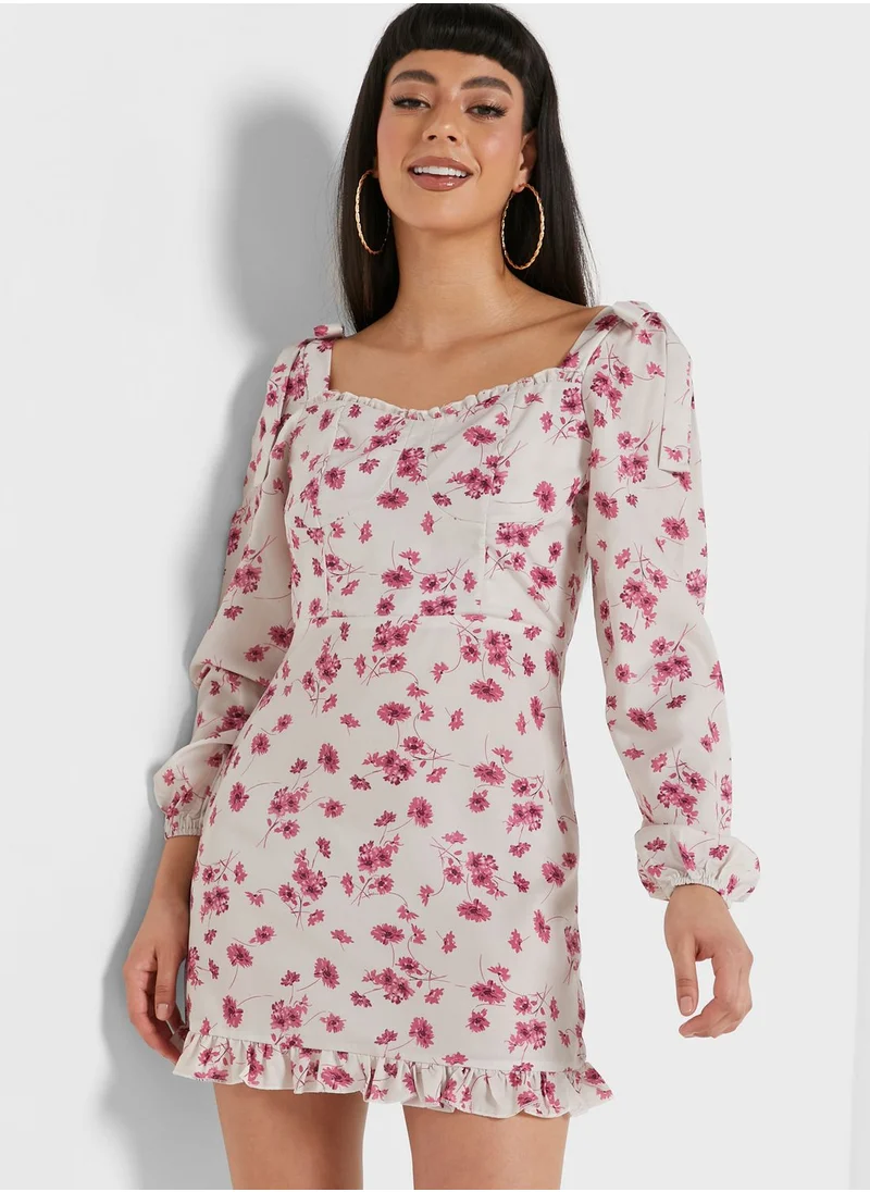 Miss Pap Puff Sleeve Floral Print Dress