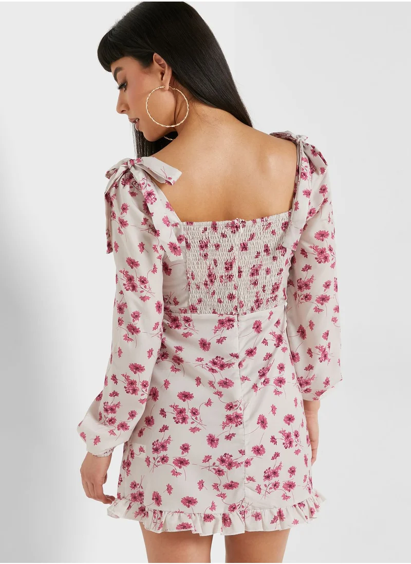 Miss Pap Puff Sleeve Floral Print Dress