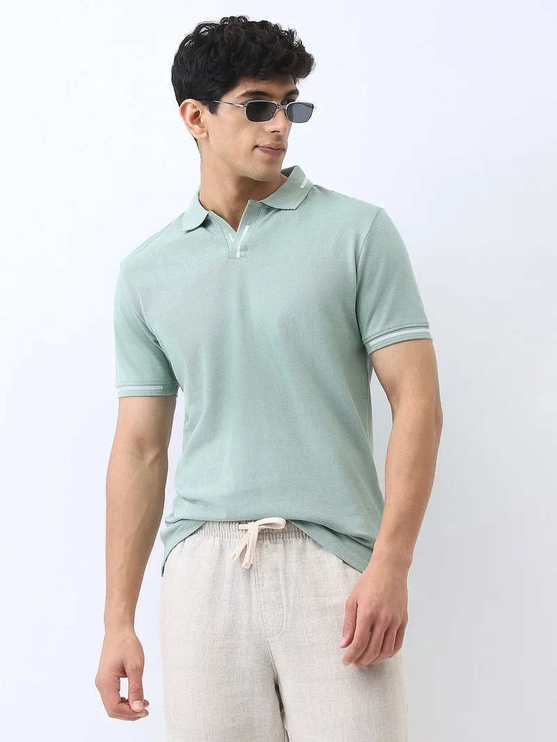 Urbano Fashion Men's Granite Green Solid Regular Fit Half Sleeve Cotton Polo T-Shirt