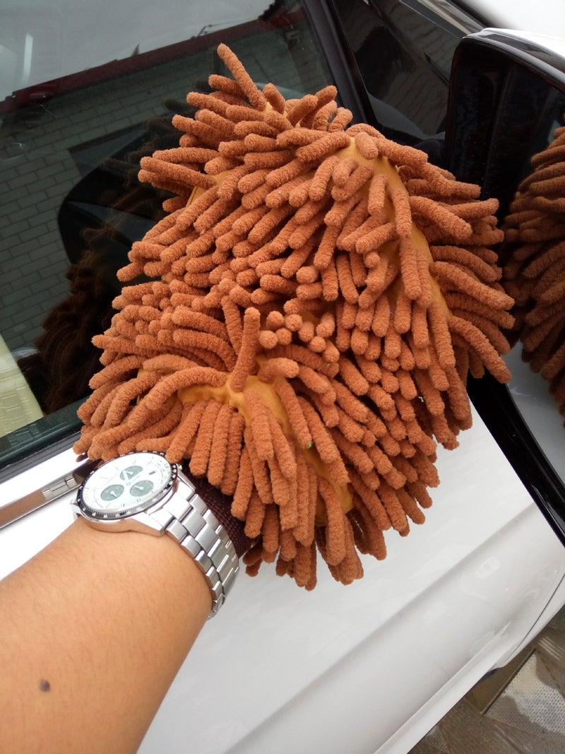 Large Double-Sided Chenille Car Wash Gloves Coral Fleece Towel Brown