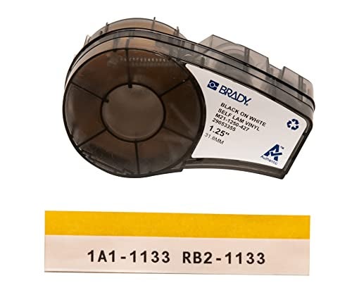 Brady Authentic (M21-1250-427) Self-Laminating Wire Wrap for Control and Electrical Panels, Datacom Cable, Black on White- For M210, M210-LAB, M211, BMP21-PLUS and BMP21-LAB Printers, 1.25" W 14' L - Image 1