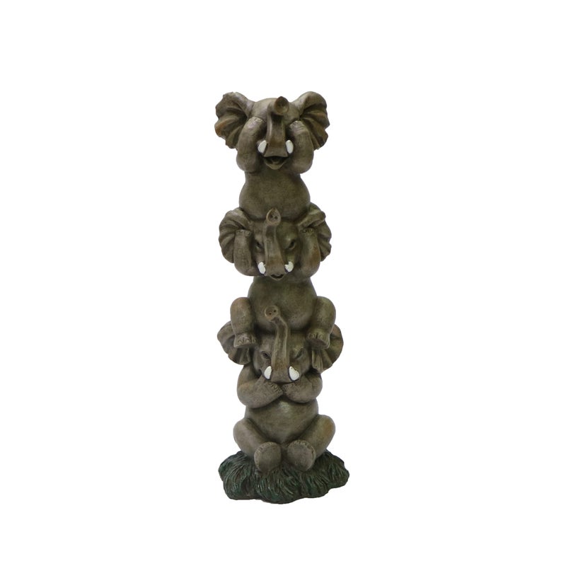 Nature's Mark See Hear Speak No Evil Elephants Totem Statue 9"" Tall Jungle Safari Wildlife Acrobatic Elephants Figurine Decor Sculpture Pole Resin Home Decorative Accent (Gray) - Image 1