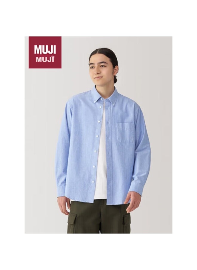 MUJI Muji Men's Washed Oxford Button-down Long-sleeve Shirt, Saxon Blue, L 
