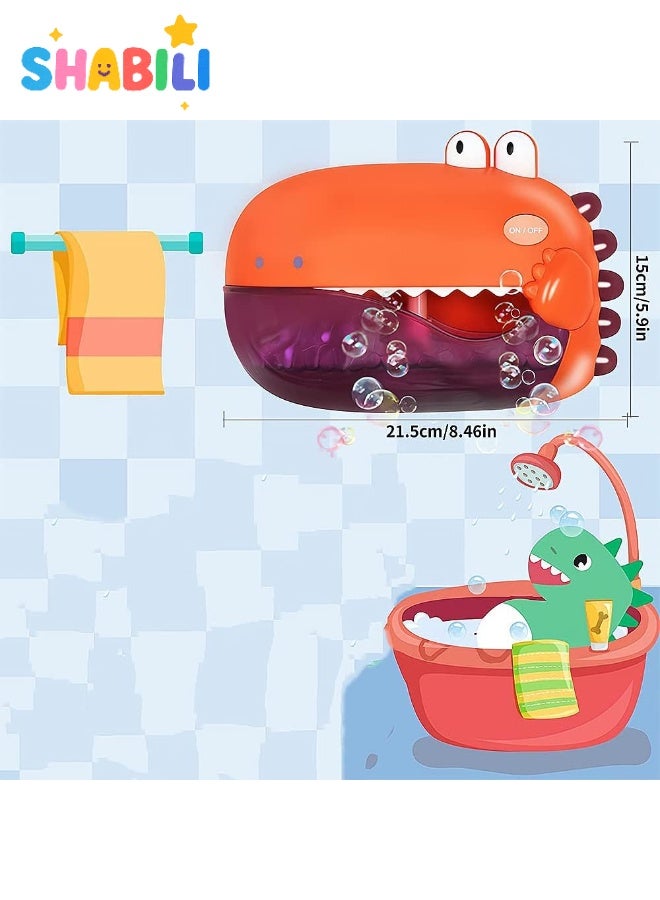 شبيلي لعبة ديناصور حمراء فقاعات الاستحمام للأطفال – ماكينة فقاعات للأطفال للبانيو مع موسيقى وتثبيت قوي – تصدر أغاني مرحة – لعبة استحمام بشكل ديناصور للبنات والأولاد من عمر 1 2 3 سنوات – هدية وقت الاستحمام - Image 4