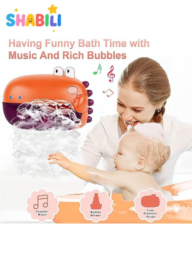 شبيلي لعبة ديناصور حمراء فقاعات الاستحمام للأطفال – ماكينة فقاعات للأطفال للبانيو مع موسيقى وتثبيت قوي – تصدر أغاني مرحة – لعبة استحمام بشكل ديناصور للبنات والأولاد من عمر 1 2 3 سنوات – هدية وقت الاستحمام - Image 3
