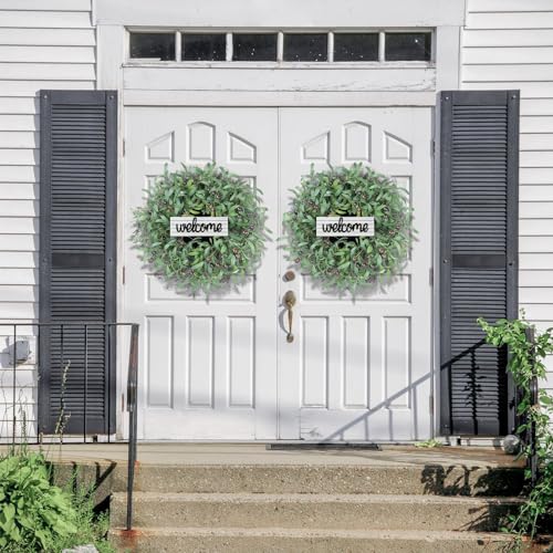 Huadanbor Olive Wreath, 24" Spring Wreaths for Front Door, Artificial Olive Leaf & Bean, Welcome Sign, Multiple Occasions for Summer, Fall and Winter, Indoors,Outdoors,Offices. (Green) - Image 5